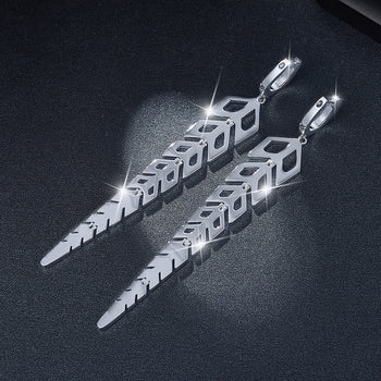 Boucles d'oreilles pendantes à pampilles longues en moissanite et diamants IE0154, en argent sterling