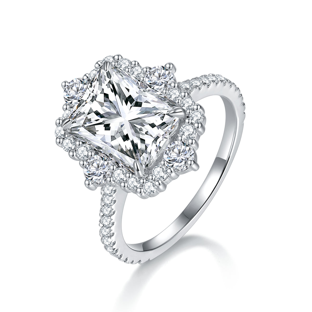 IE0157 RADIANT CUT MOISSANITE ENGANGEMENT RING IN STERLING SILVER