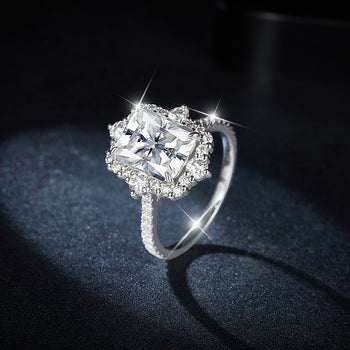 IE0157 RADIANT CUT MOISSANITE ENGANGEMENT RING IN STERLING SILVER