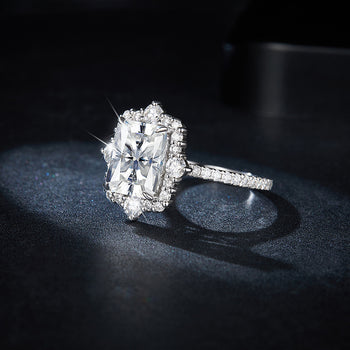 IE0157 RADIANT CUT MOISSANITE ENGANGEMENT RING IN STERLING SILVER