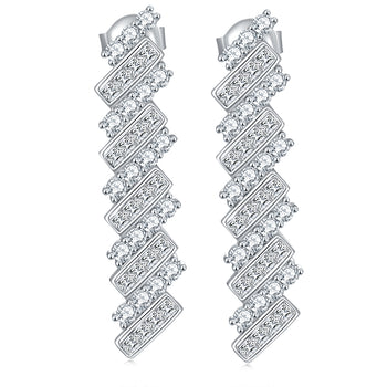 Boucles d'oreilles pendantes à pompon long en moissanite Princess Square IE0158, en argent sterling