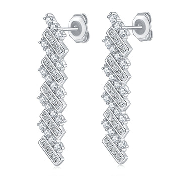 Boucles d'oreilles pendantes à pompon long en moissanite Princess Square IE0158, en argent sterling