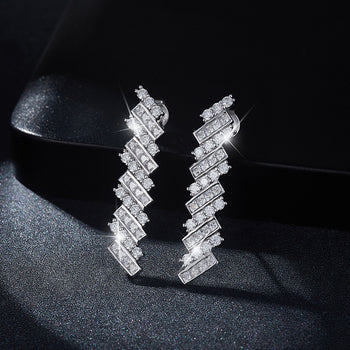 Boucles d'oreilles pendantes à pompon long en moissanite Princess Square IE0158, en argent sterling