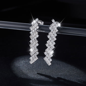 Boucles d'oreilles pendantes à pompon long en moissanite Princess Square IE0158, en argent sterling