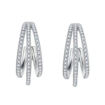 IE0178 FRENCH MOISSANITE DIAMOND HOOP EARRINGS IN STERLING SILVER