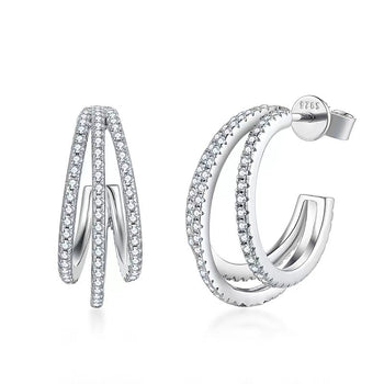 IE0178 FRENCH MOISSANITE DIAMOND HOOP EARRINGS IN STERLING SILVER