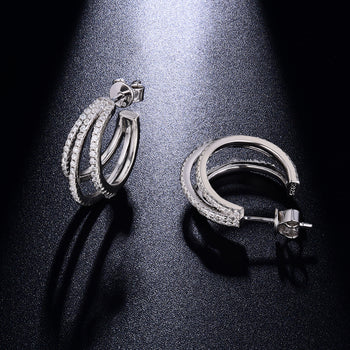 IE0178 FRENCH MOISSANITE DIAMOND HOOP EARRINGS IN STERLING SILVER