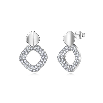 IE0198 DIAMOND SHAPE HOOP MOISSANITE EARRINGS IN STERLING SILVER