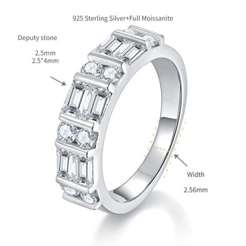 IE0231 ROUND BAGUETTE MOISSANITE DIAMOND RING IN STERLING SILVER