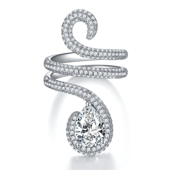 IE0247 2C PEAR CUT PYTHON LOOP MOISSANITE DIAMOND RING IN STERLING SILVER