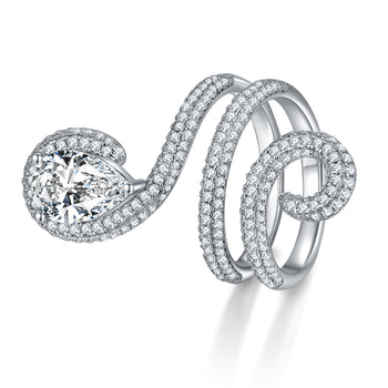 IE0247 2C PEAR CUT PYTHON LOOP MOISSANITE DIAMOND RING IN STERLING SILVER