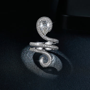 IE0247 2C PEAR CUT PYTHON LOOP MOISSANITE DIAMOND RING IN STERLING SILVER