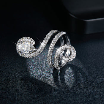 IE0247 2C PEAR CUT PYTHON LOOP MOISSANITE DIAMOND RING IN STERLING SILVER