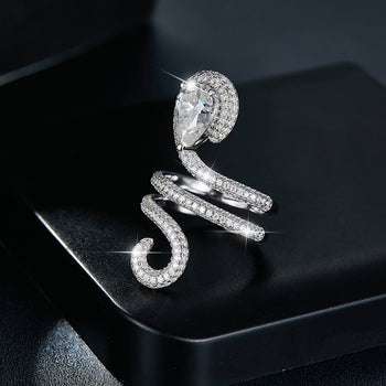 IE0247 2C PEAR CUT PYTHON LOOP MOISSANITE DIAMOND RING IN STERLING SILVER