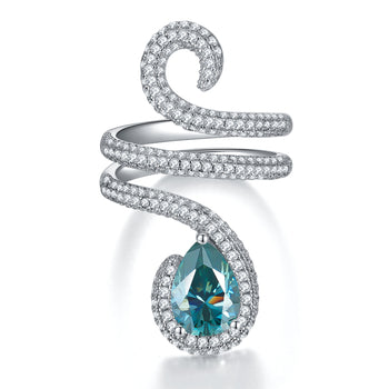 Bague en argent sterling IE0247 en moissanite bleu glacier en forme de goutte d'eau