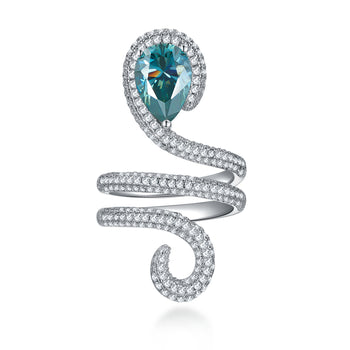 Bague en argent sterling IE0247 en moissanite bleu glacier en forme de goutte d'eau