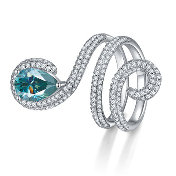 Bague en argent sterling IE0247 en moissanite bleu glacier en forme de goutte d'eau