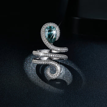 Bague en argent sterling IE0247 en moissanite bleu glacier en forme de goutte d'eau