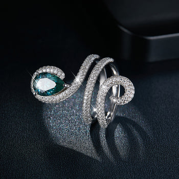 Bague en argent sterling IE0247 en moissanite bleu glacier en forme de goutte d'eau