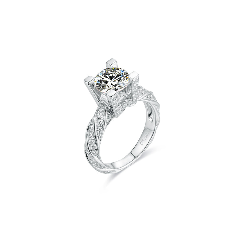 IE04745 1CT ROUND SWIRL MOISSANITE DIAMOND RING IN STERLING SILVER