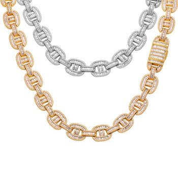 IE0489 COLLIER/BRACELET EN ARGENT MASSIF ET CHAÎNE À MAILLES CUBAINES MIAMI EN MOISSANITE