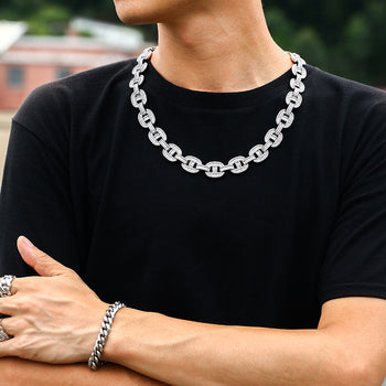 IE0489 COLLIER/BRACELET EN ARGENT MASSIF ET CHAÎNE À MAILLES CUBAINES MIAMI EN MOISSANITE