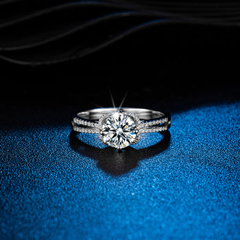 Bague en argent sterling avec moissanite 1 carat et anneau fendu (IE05229)