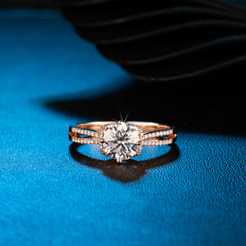 Bague en argent sterling avec moissanite 1 carat et anneau fendu (IE05229)