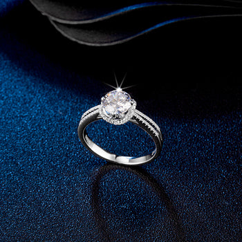 Bague en argent sterling avec moissanite 1 carat et anneau fendu (IE05229)