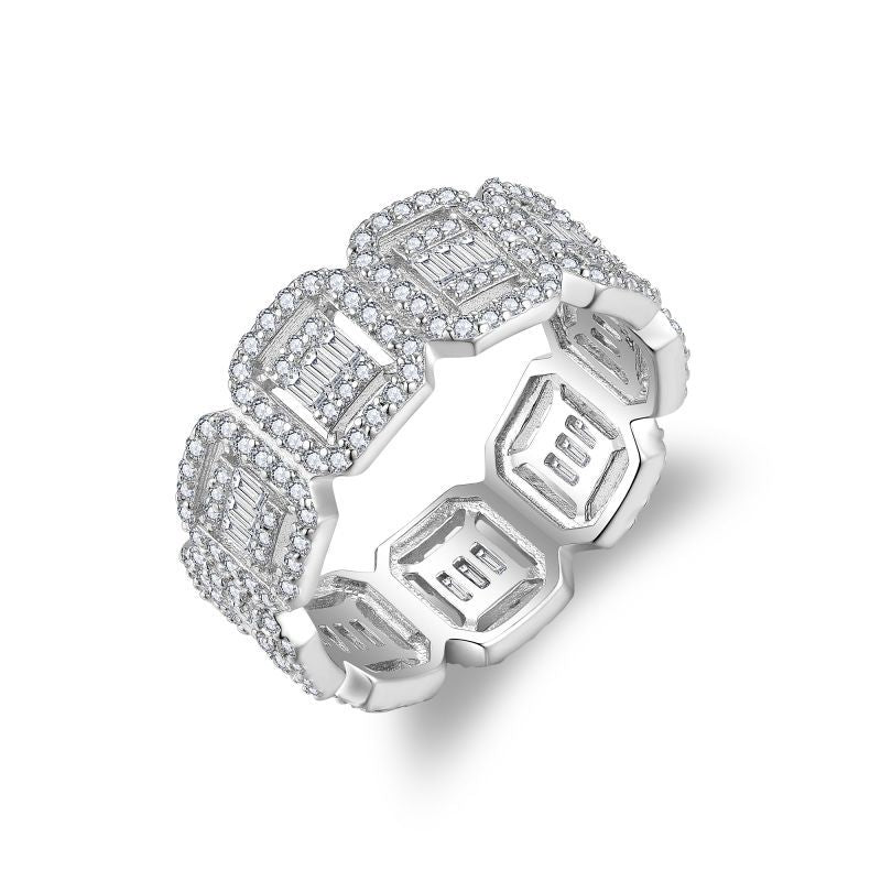 IE0571 BAGUETTE MOISSANITE ETERNITY BAND RING IN STERLING SILVER