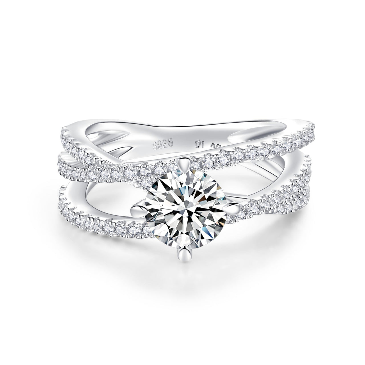 IE1013 INTERWOVEN MOISSANITE ENGAGEMENT RING IN STERLING SILVER