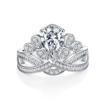 IE1036 PEAR CUT CROWN MOISSANITE ENGAGEMENT RING IN STERLING SILVER
