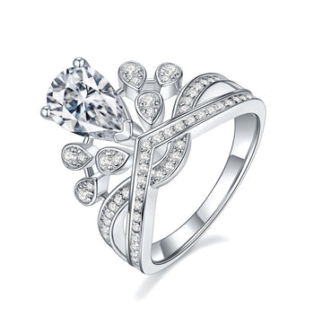 IE1036 PEAR CUT CROWN MOISSANITE ENGAGEMENT RING IN STERLING SILVER