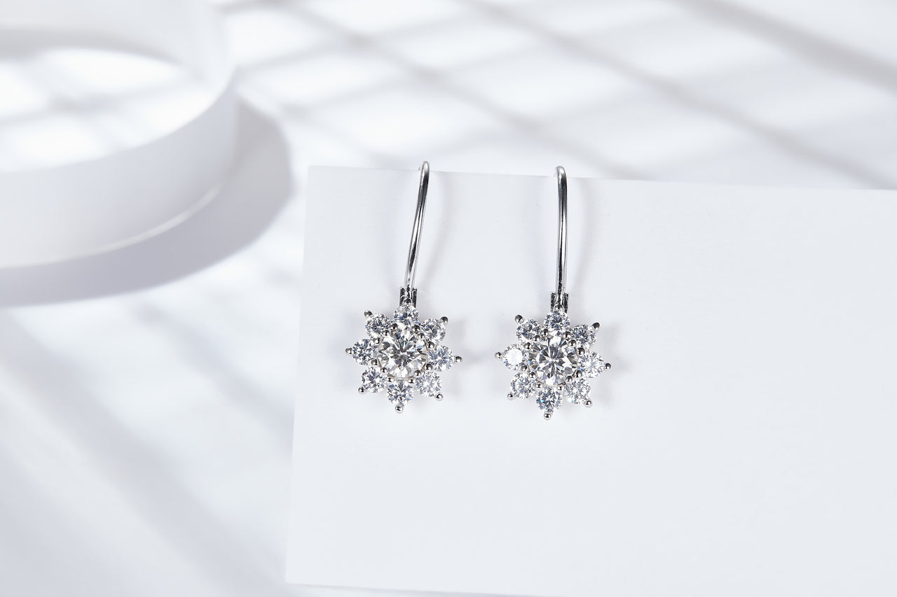 IE4017 0.5CT MOISSANITE SUNFLOWER DROP EARRINGS IN STERLING SILVER