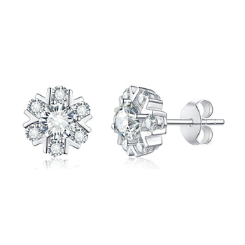 Boucles d'oreilles clous en forme de flocon de neige serties de diamants et de moissanite IE4021, en argent sterling