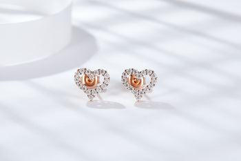 Boucle d'oreille en forme de cœur IE4031, sertie de moissanite et de diamant, en argent sterling