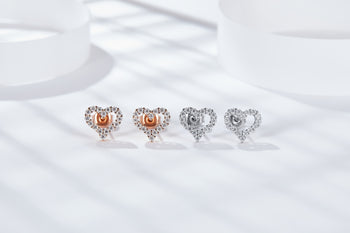 Boucle d'oreille en forme de cœur IE4031, sertie de moissanite et de diamant, en argent sterling