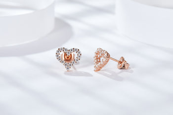 Boucle d'oreille en forme de cœur IE4031, sertie de moissanite et de diamant, en argent sterling