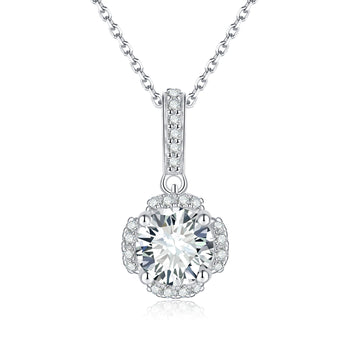 Collier pendentif fleur en jade moissanite 1 carat, argent sterling IE5023