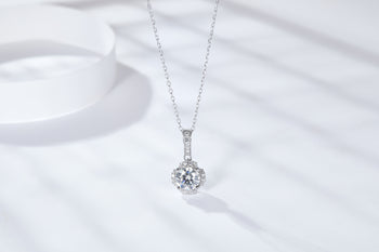 Collier pendentif fleur en jade moissanite 1 carat, argent sterling IE5023