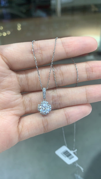 Collier pendentif fleur en jade moissanite 1 carat, argent sterling IE5023