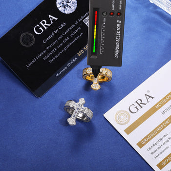 IE9250034 BAGUETTE MOISSANITE CROSS RING IN STERLING SILVER