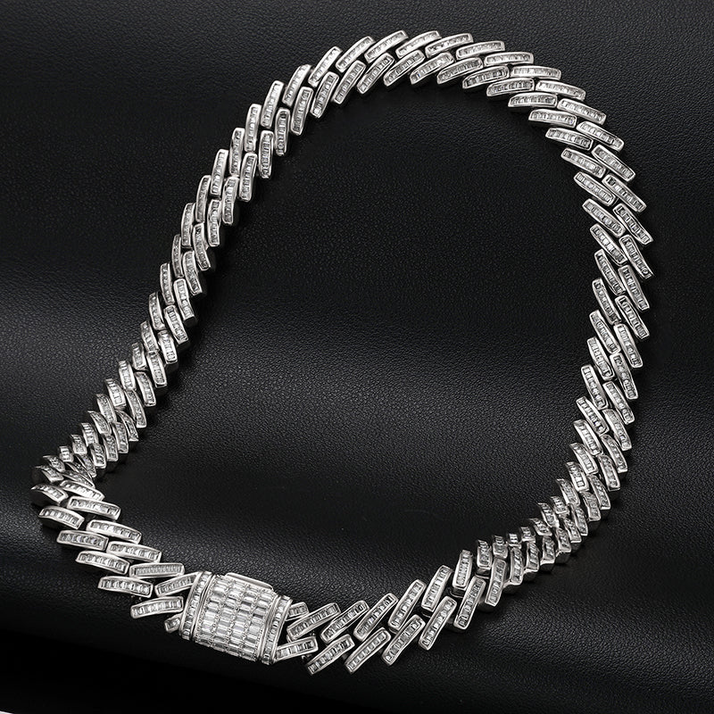 MOISSANITE BAGUETTE CUBAN LINK BRACELET/NECKLACE IN STERLING SILVER
