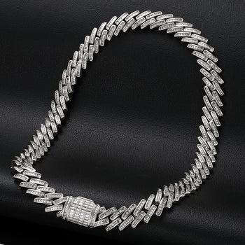MOISSANITE BAGUETTE CUBAN LINK BRACELET/NECKLACE IN STERLING SILVER