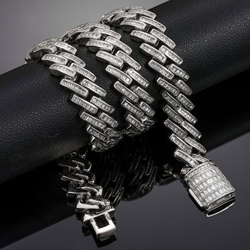 MOISSANITE BAGUETTE CUBAN LINK BRACELET/NECKLACE IN STERLING SILVER
