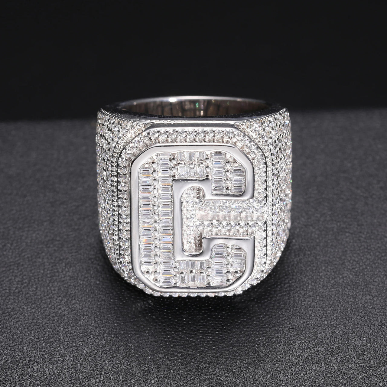 INITIAL MOISSANITE RING IN STERLING SILVER