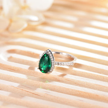 INLAID MOISSANITE EMERALD GEMSTONE RING IN STERLING SILVER