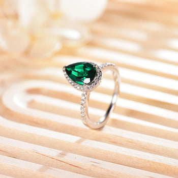 INLAID MOISSANITE EMERALD GEMSTONE RING IN STERLING SILVER