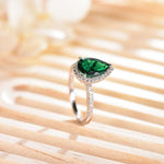 INLAID MOISSANITE EMERALD GEMSTONE RING IN STERLING SILVER