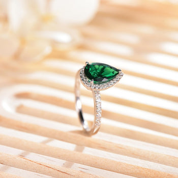 INLAID MOISSANITE EMERALD GEMSTONE RING IN STERLING SILVER